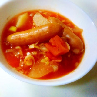 大根とソーセージのトマトスープ
